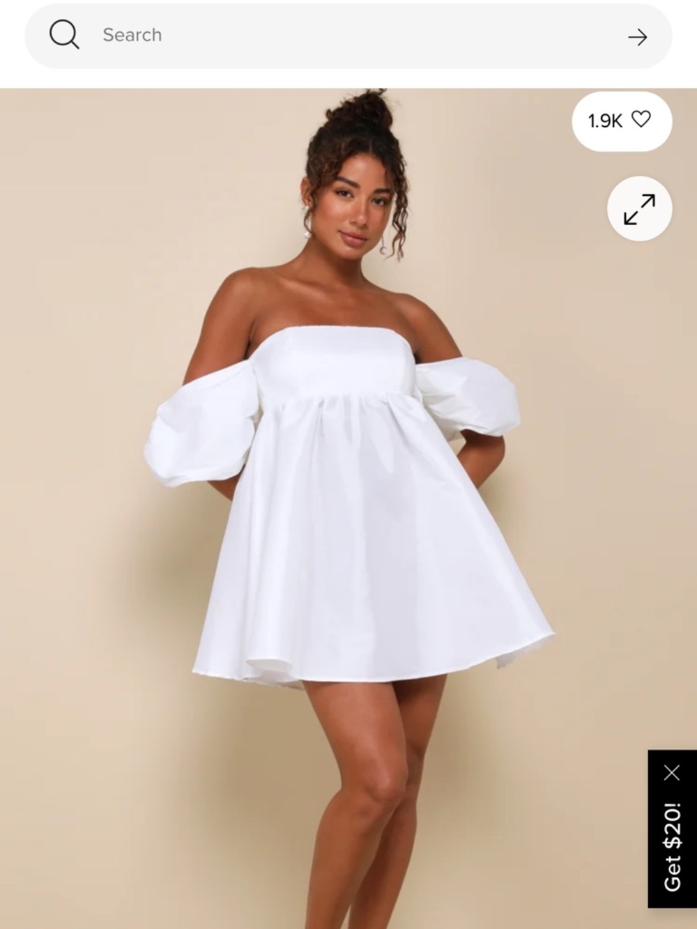 Sweet Vision White Taffeta Off-the-Shoulder Babydoll Mini Dress-size XS